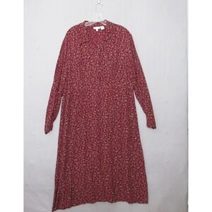 Vintage J Jill Dress XL Red Floral Velvet Lace Up Back Cottage Core Prairie 90s